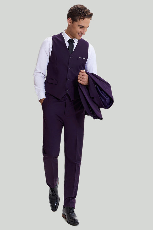 Costume de Mariage Homme 3 Pièces Revers Cranté Violet un Bouton