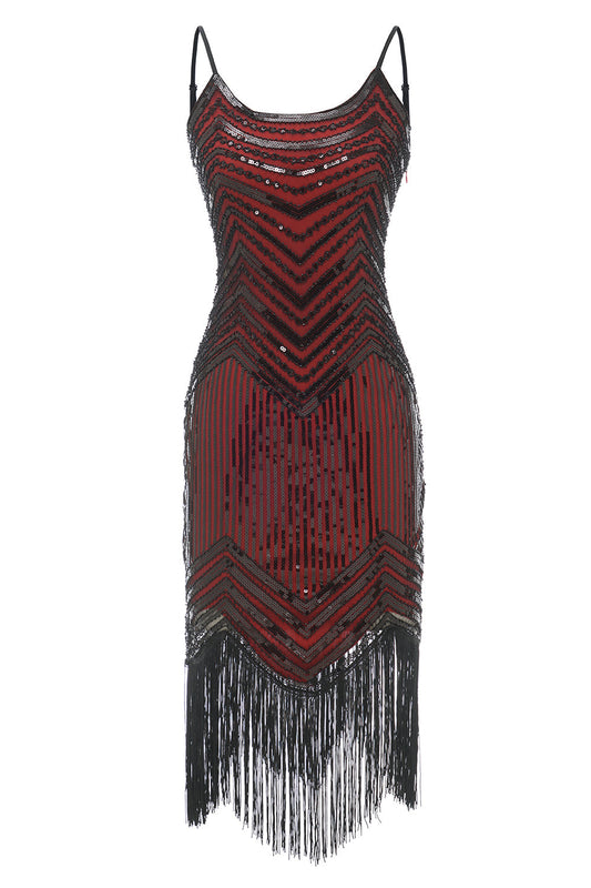 Robe noire et rouge à bretelles spaghetti style années 20