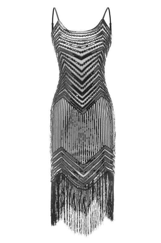 Robe fourreau noire à sequins argentés années 20