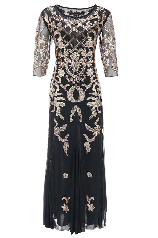 Robe noire à paillettes dorées années 20