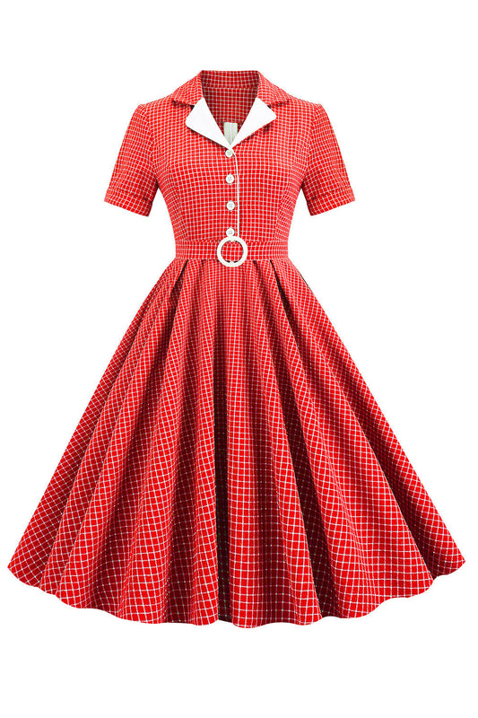 Robe rouge à carreaux style rétro années 50