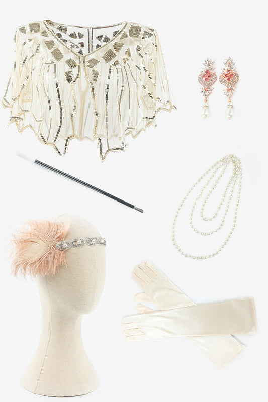 Set de Collier et Boucles d'Oreilles pendantes Champagne pour FĂȘtes AnnĂ©es 20