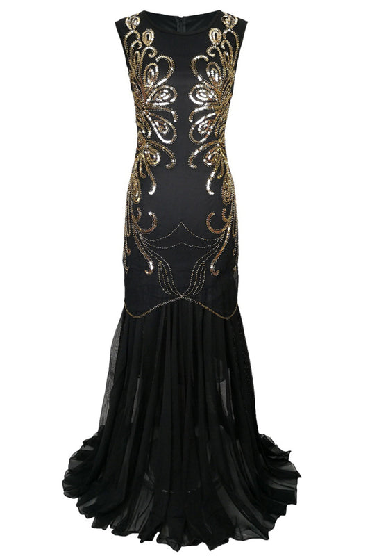 Vestido dorado largo de lentejuelas estilo años 20