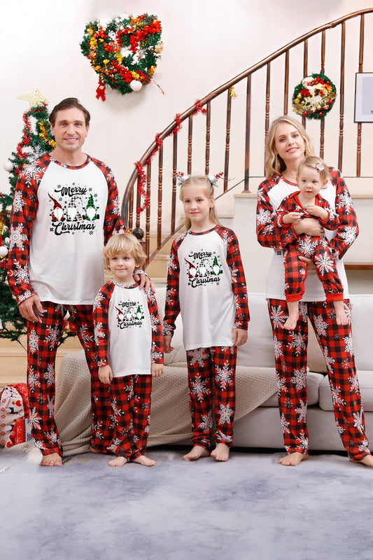 Pyjama de Noël assorti pour toute la famille, motif écossais rouge avec flocon de neige