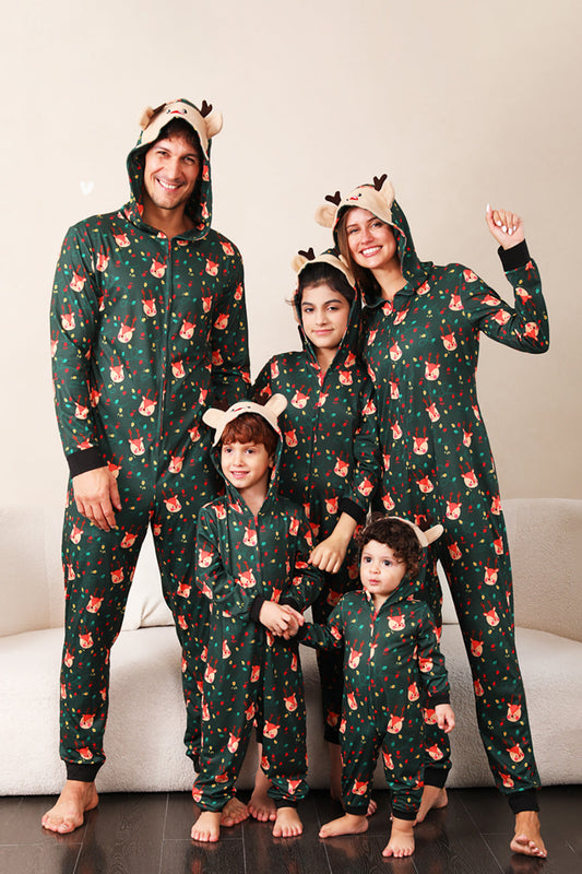 Pyjama grenouillère de Noël vert foncé imprimé pour toute la famille