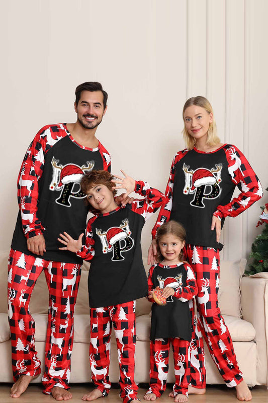 Pyjamas de Noël Famille Imprimé Arbre et Cerf Noirs et Rouges