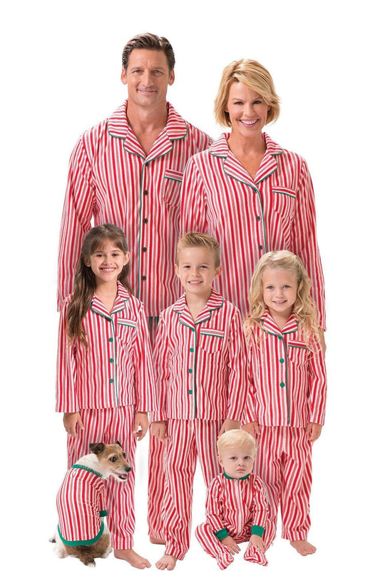 Ensembles de pyjama familiaux à revers crantés imprimés à rayures rouges