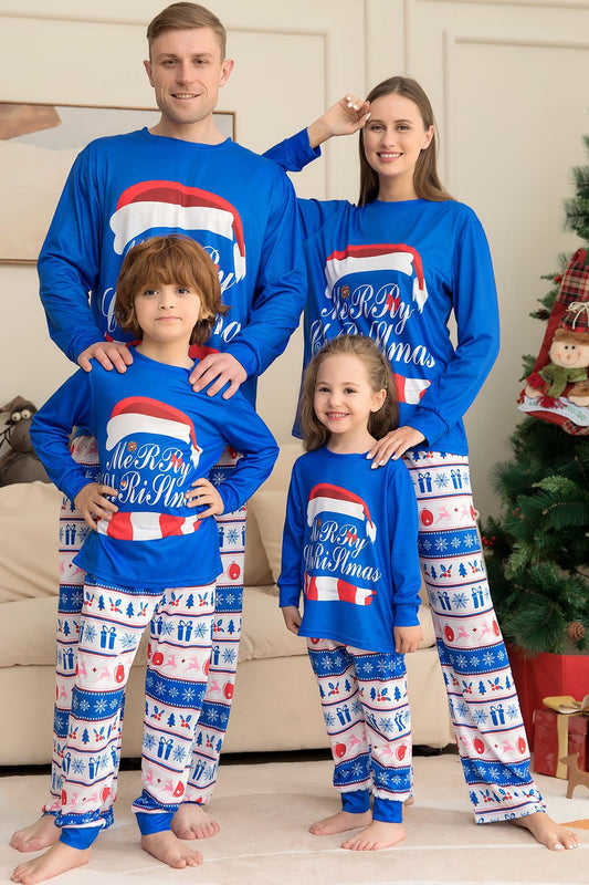 Ensemble de pyjama de Noël bleu imprimé à manches longues