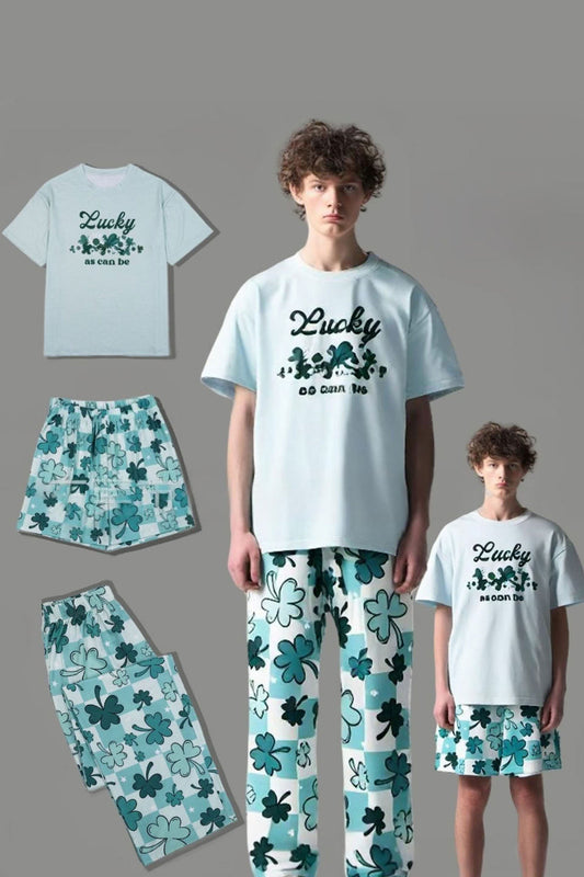 Pyjama de famille assorti bleu clair imprimé à manches courtes