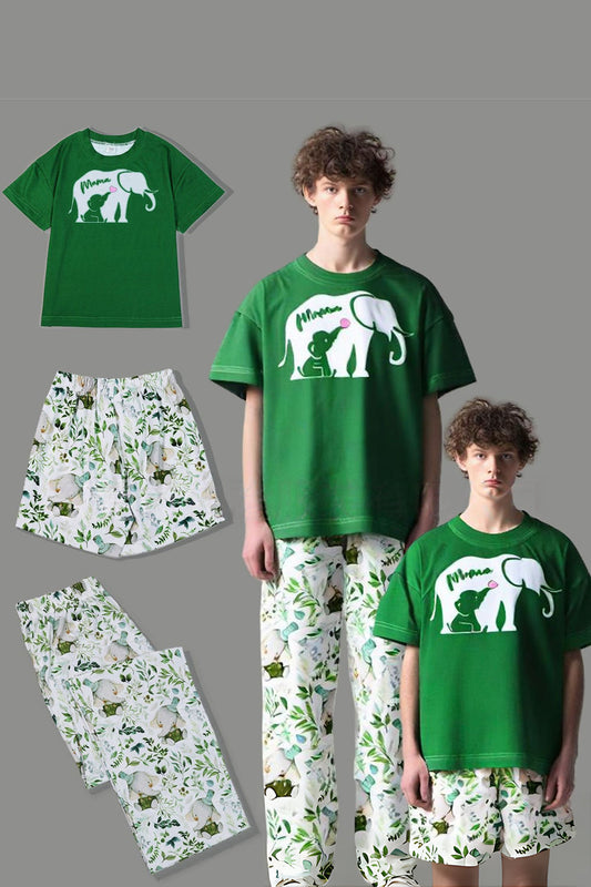 Pyjamas familiaux assortis imprimés vert foncé à manches courtes