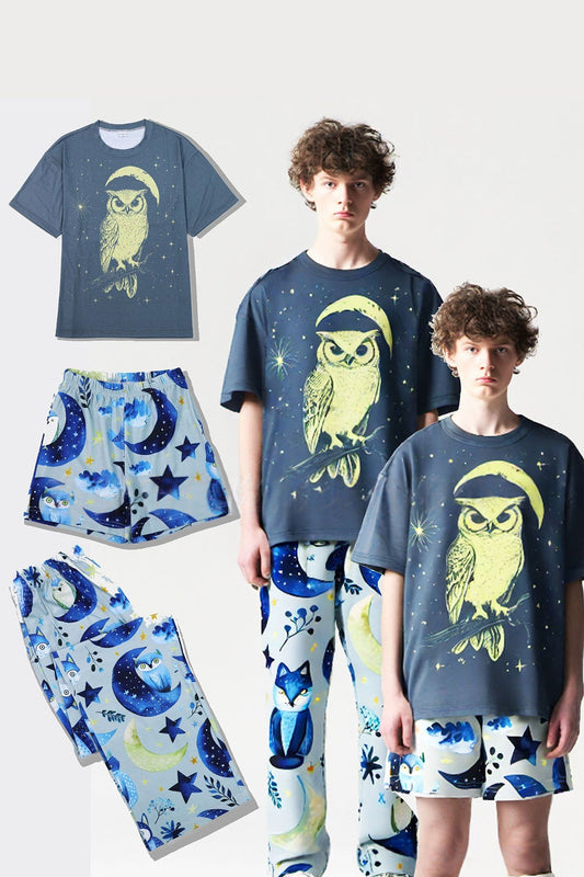 Pyjama de famille assorti, imprimé bleu gris, lumineux