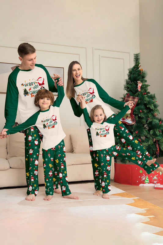 Ensembles de pyjamas de Noël vert foncé assortis pour toute la famille avec imprimé Père Noël