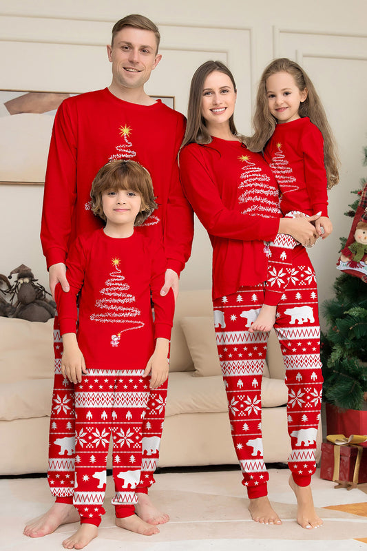 Pyjama de Noël assorti pour la famille, motif sapin rouge, à manches longues