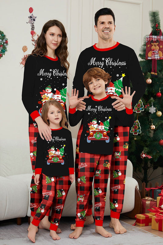 Ensemble de pyjamas famille assortis à carreaux « Joyeux Noël » imprimé noir et rouge