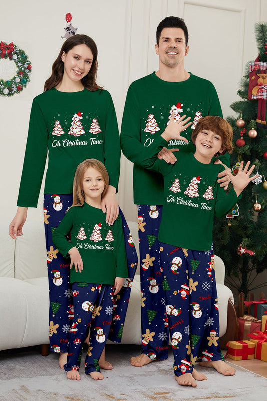 Pyjamas assortis pour toute la famille, avec motif arbre vert et bleu, manches longues, pour Noël