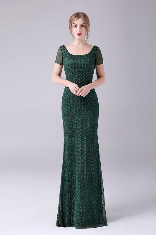 Robe de mère de la mariée vert foncé sirène encolure carrée longueur ras du sol