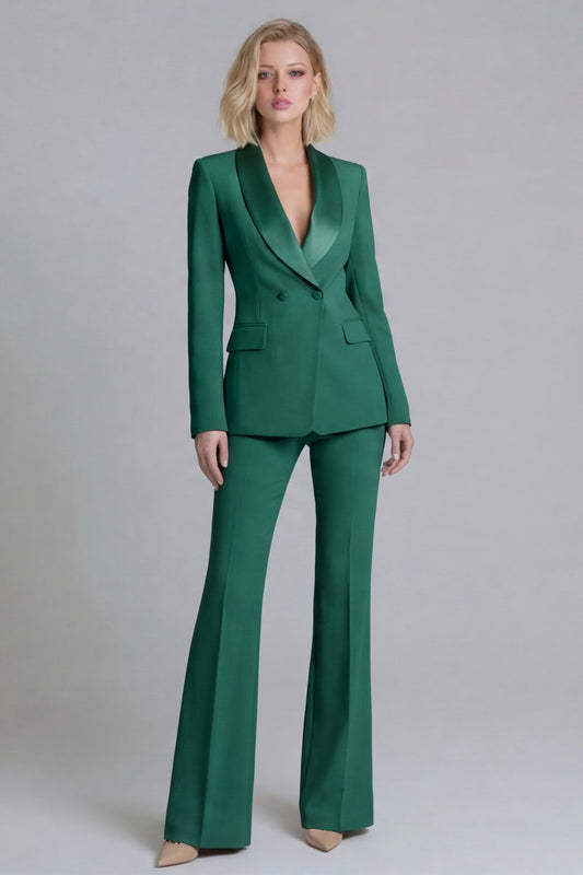 Ensemble de costume de travail 2 pièces pour femme, croisé, à revers châle, couleur émeraude fraîche