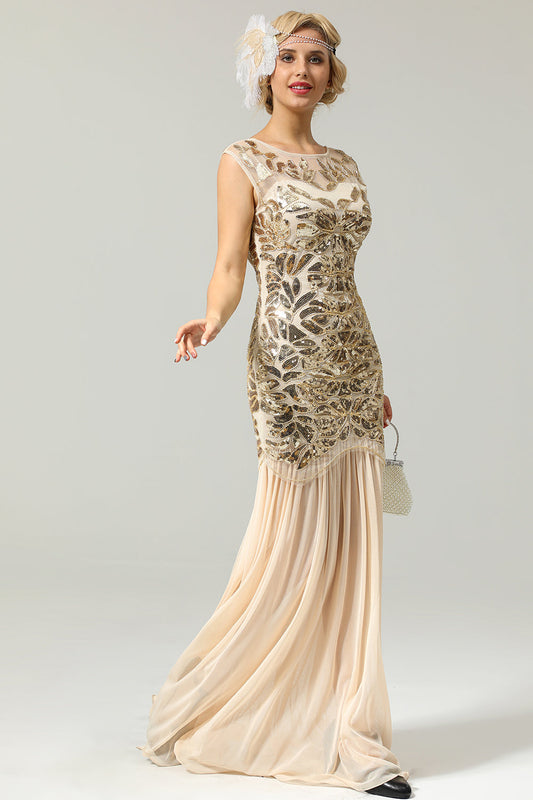 Robes Charleston des années 1920 à paillettes couleur champagne