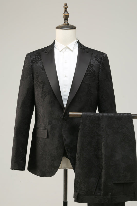 Costumes de bal jacquard noir à revers pointus pour hommes