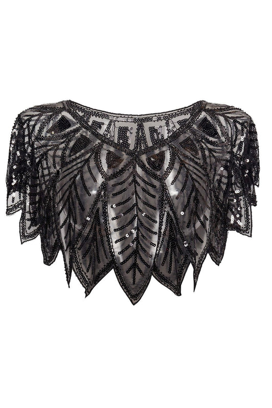 Cape de femme noire à paillettes des années 1920