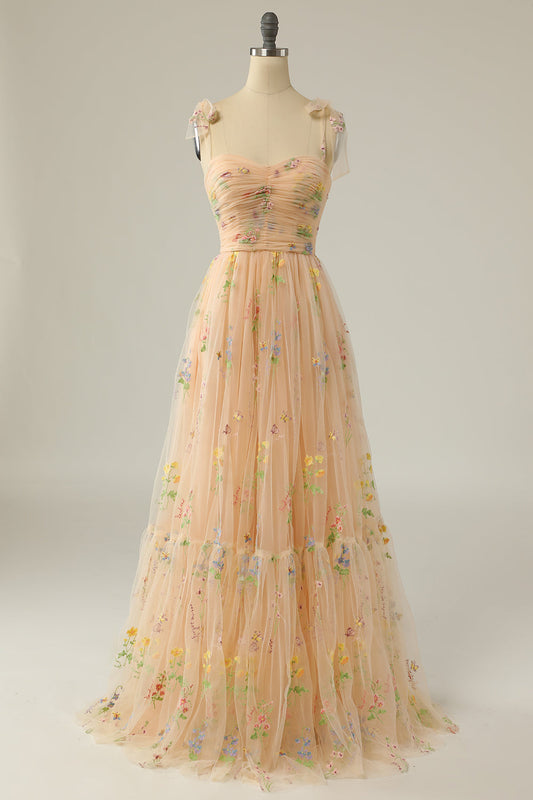 Robe de Bal Longue Champagne Brodé