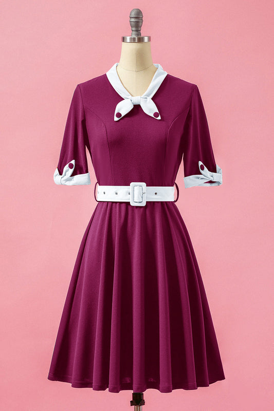Robe de soirée évasée à col en V et patchwork vert