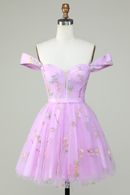 Cute A Line Sweetheart Purple Short Graduation Dress with Embroidery