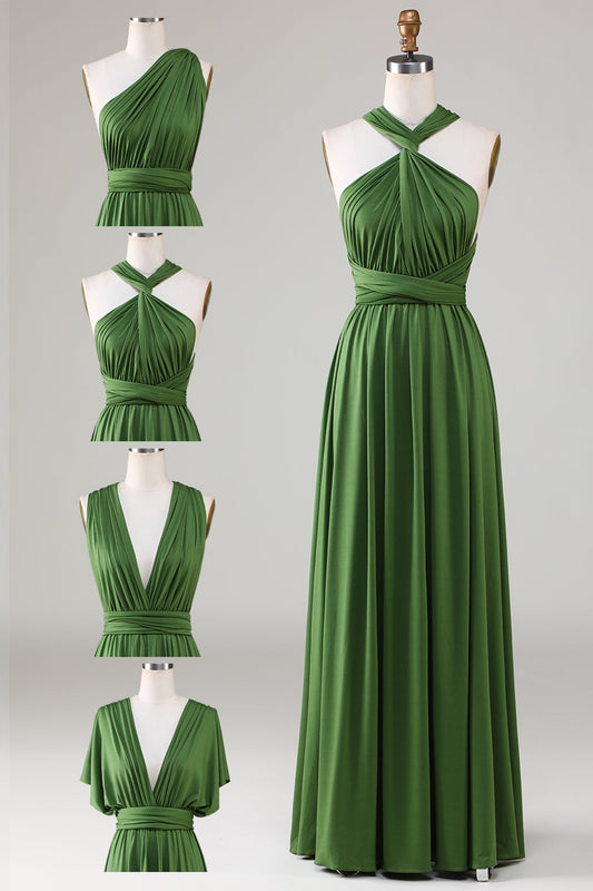 Olive Green Spandex Convertible Long Bridesmaid Dress