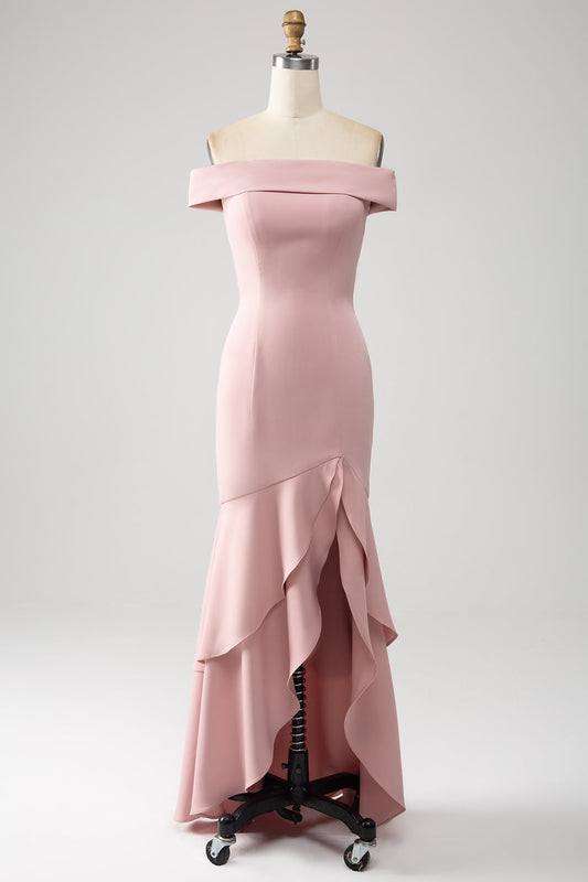 Robe Rose Sirène Volants Mère de la Mariée