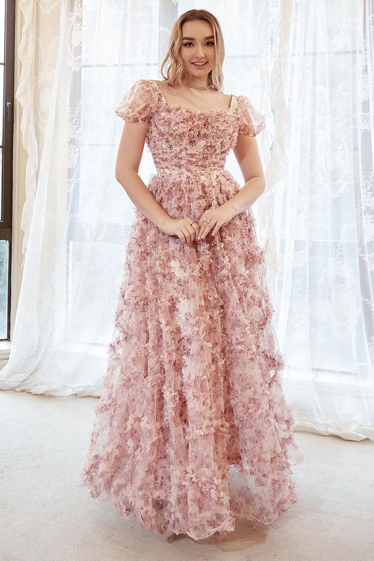 Robe de bal grande taille ligne A cœur ivoire fleur rouge