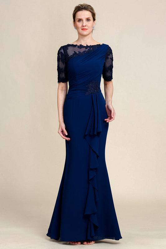 Robe fourreau marine avec appliques pour la mère de la mariée