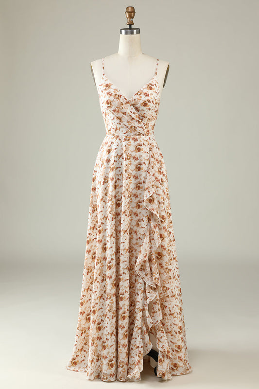 Robe de demoiselle d'honneur bohème florale blanche à volants