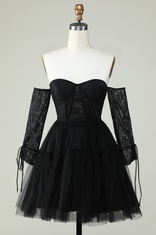 Robe de remise de diplôme noire bustier à manches longues