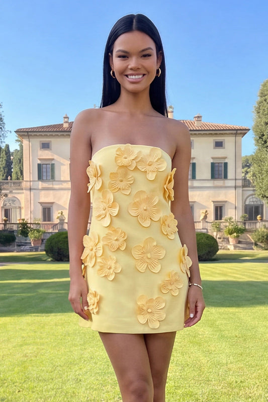 Strapless Hot Pink Bodycon Homecoming Dress with 3D Flowers