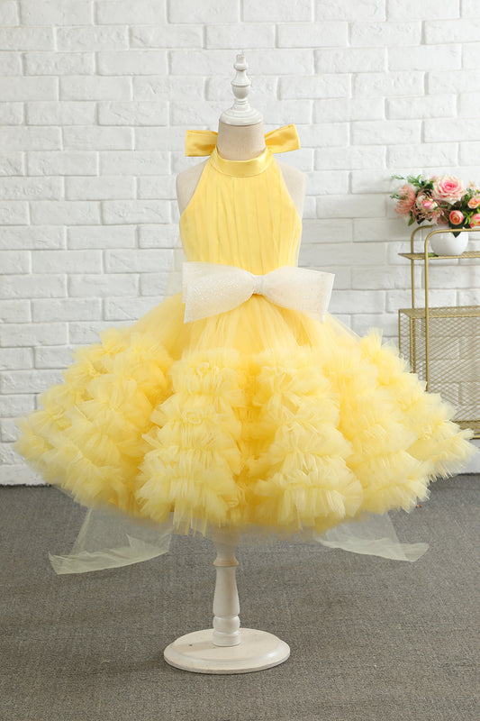 Robe jaune à dos nu pour fille d'honneur