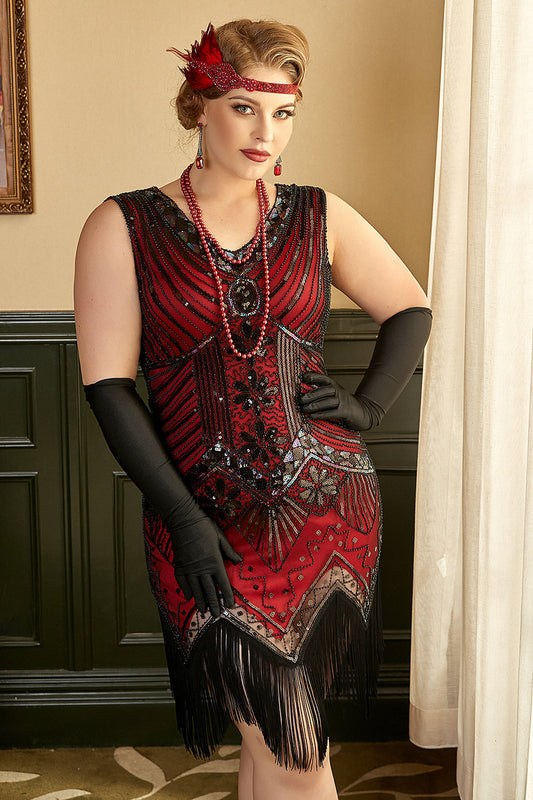 Robe des années 20 à franges grande taille à sequins rouges