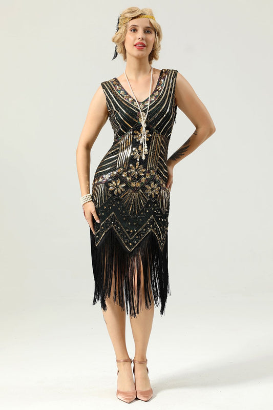 Robe Charleston Noire et Or à Paillettes