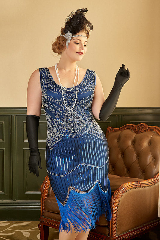 Robe Gatsby Grande Taille Bleu Roi à Franges