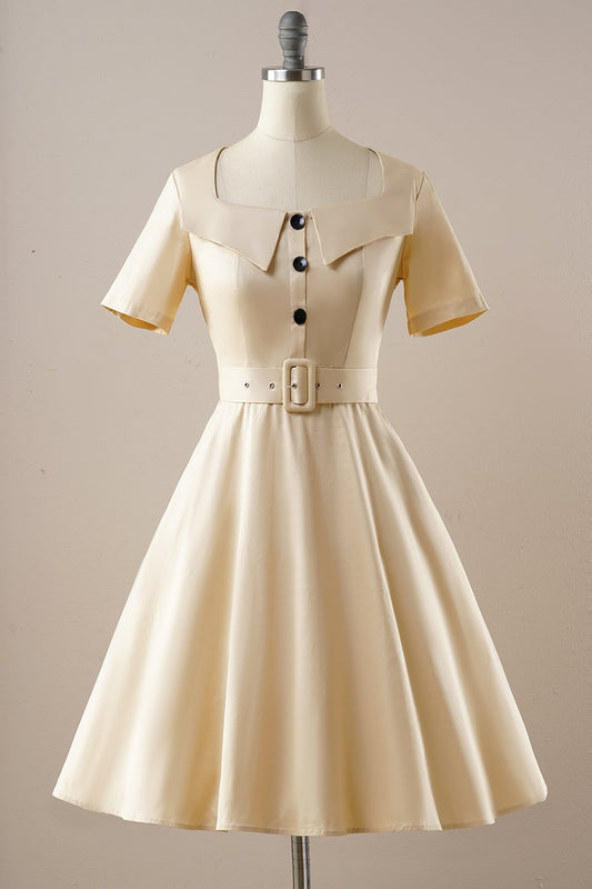 Robe Vintage Abricot Col Carré Années 50