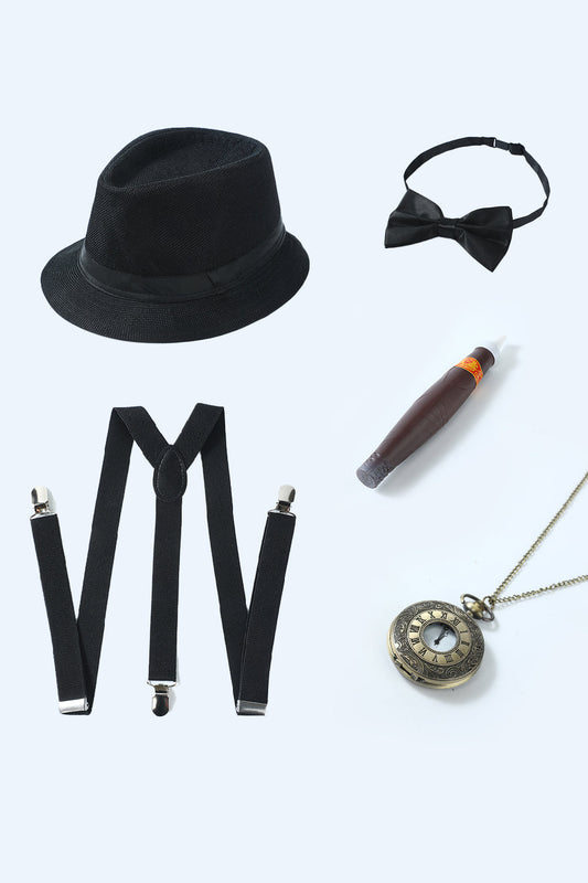 Ensemble d'accessoires noirs pour hommes années 20