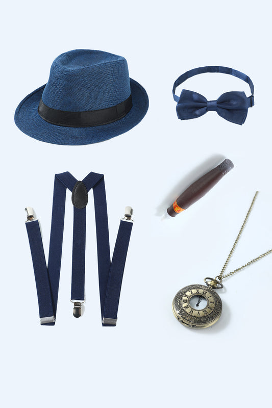 Ensemble d'accessoires bleus des années 20 pour homme