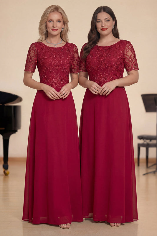 Robe de chœur longue à encolure ronde et ligne A bordeaux avec paillettes