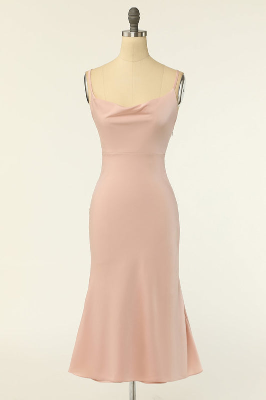 Robe de demoiselle d'honneur fourreau à fines bretelles blush