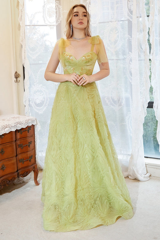 Robe de bal trapèze en tulle vert clair à fines bretelles grande taille