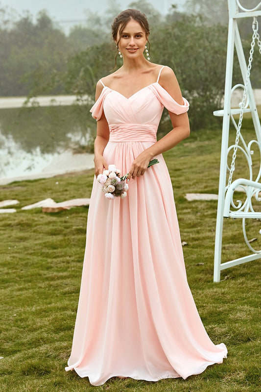 Robe de demoiselle d'honneur blush épaules dénudées
