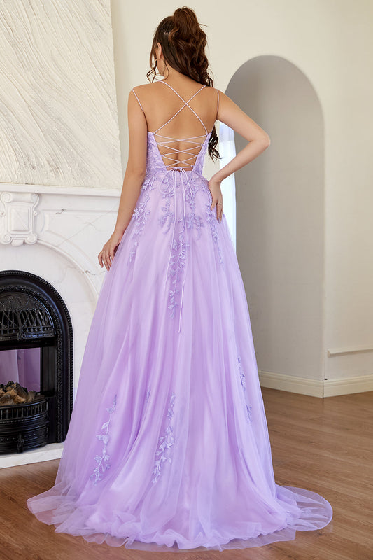 Élégante robe de bal évasée lavande