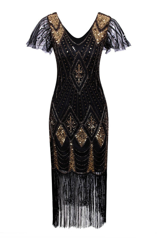 Robe Charleston Noire à Paillettes Années 20