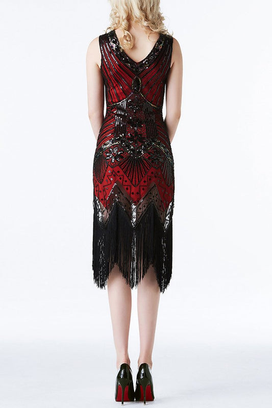 Robe Charleston à franges pailletées rouges