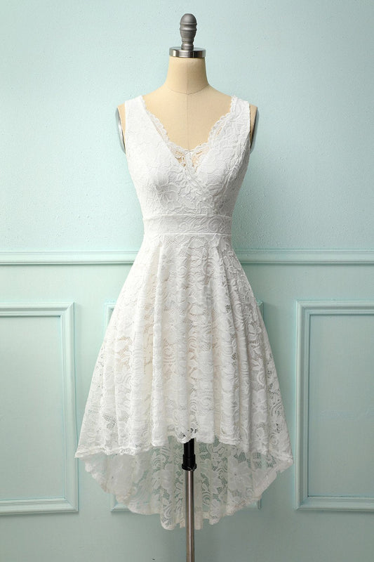 Robe en Dentelle Blanche avec Décolleté en V