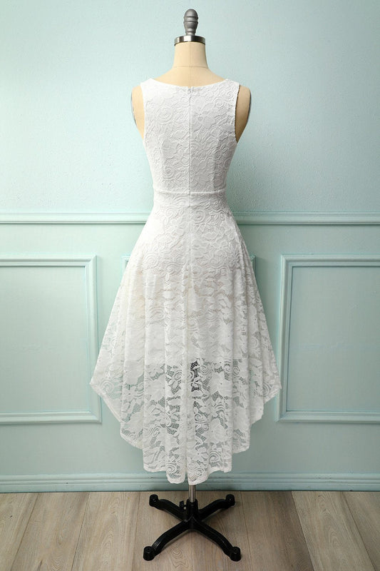 Robe en Dentelle Blanche avec Décolleté en V